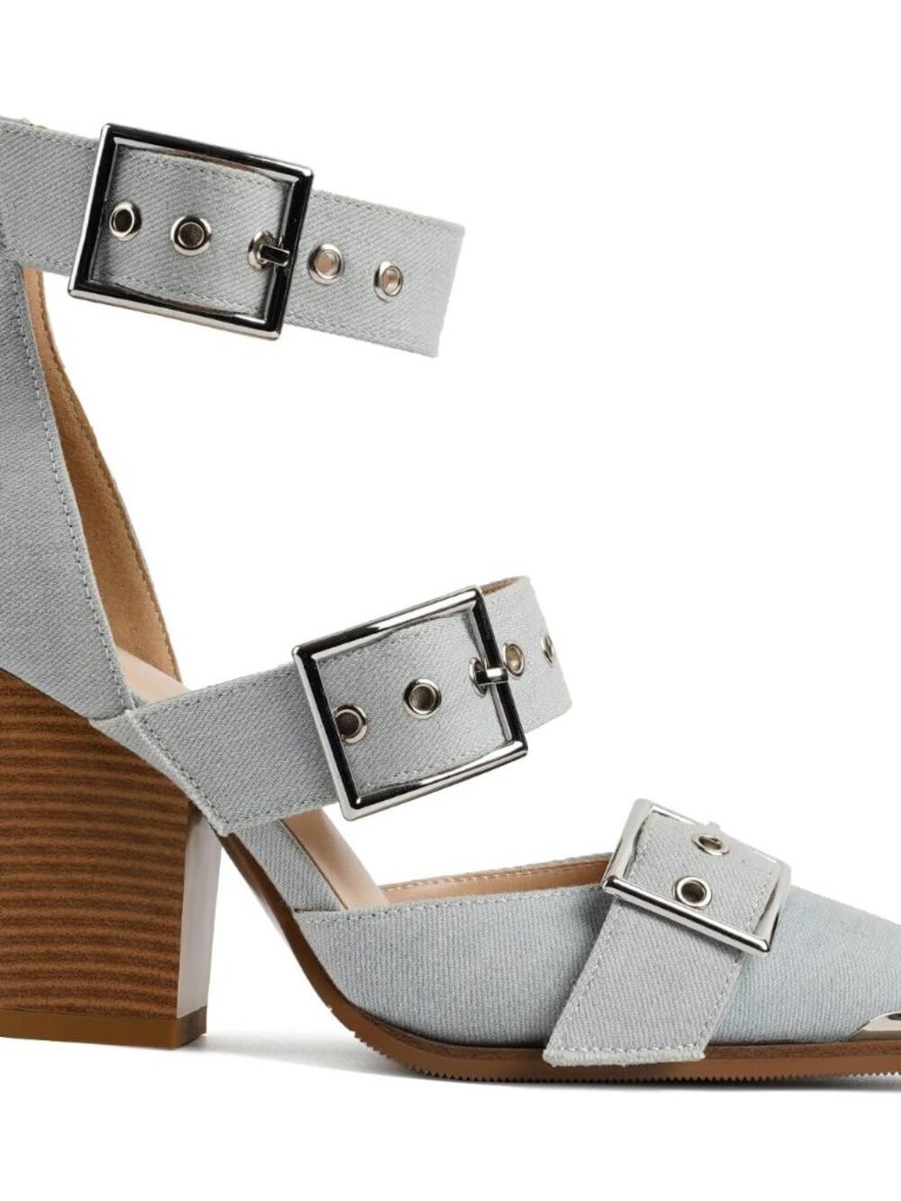 Women's Denim_suede Western Sandals Chunky Wedge Heels Pointed Pumps Ankle Shoes